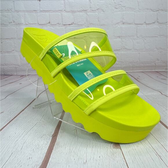 Reef Shoes - Reef Vista Hi-Energy Clear Strap Citron Slides Sandals Women’s Size 9.5
